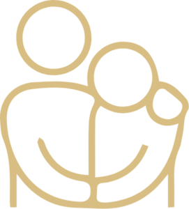 Stylized outline of two people, one offering comfort to the other, representing counselling in New Brunswick.